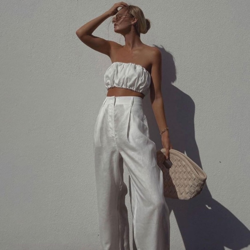 White linen blend set